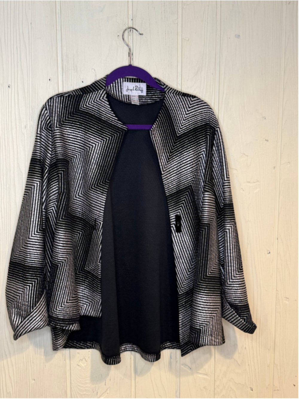 Women's Joseph Ribkoff Geometric Jacket Black Silver Size M